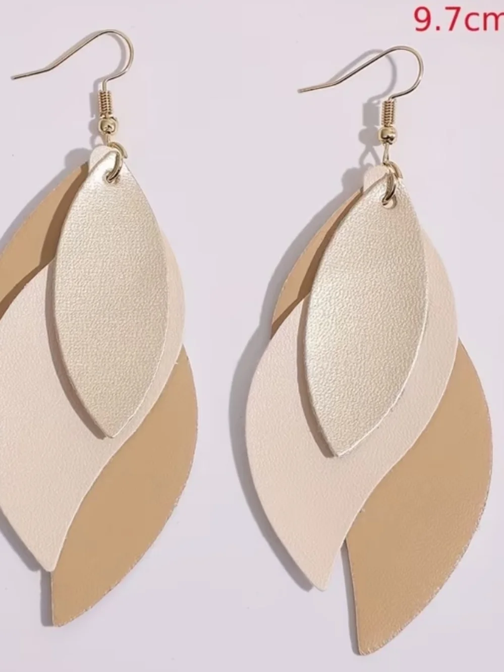 Layered Leather Teardrop Earrings - Beige & Cream